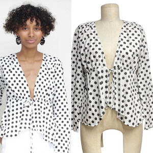 Rachel Antonoff Budde Tie Top White Black Polka Dot Size Small